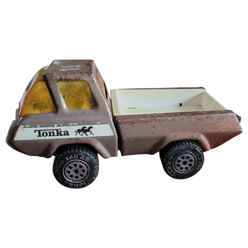 Vtg 70s Tonka Stables Pickup Toy Rodeo Truck Horses Steel Metal Burnt Orange